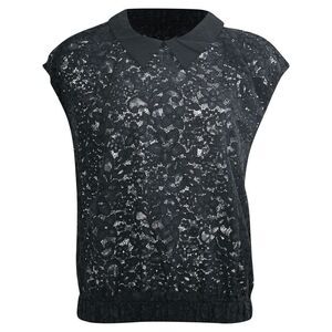 Sandro Lace-Detailed Gartered Waist Blouse in Black Cotton